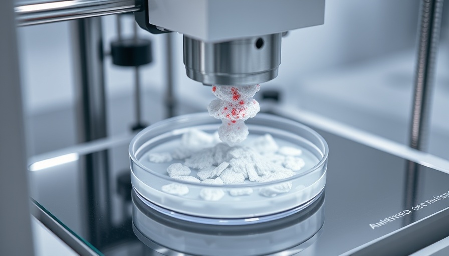 3D bioprinter creating synthetic tissue in a lab setting.