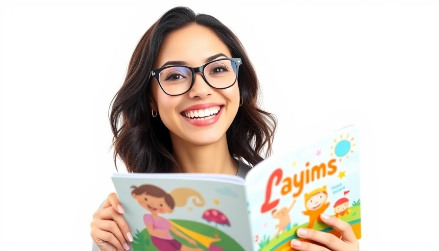 Cheerful woman reading colorful book, positive business news.