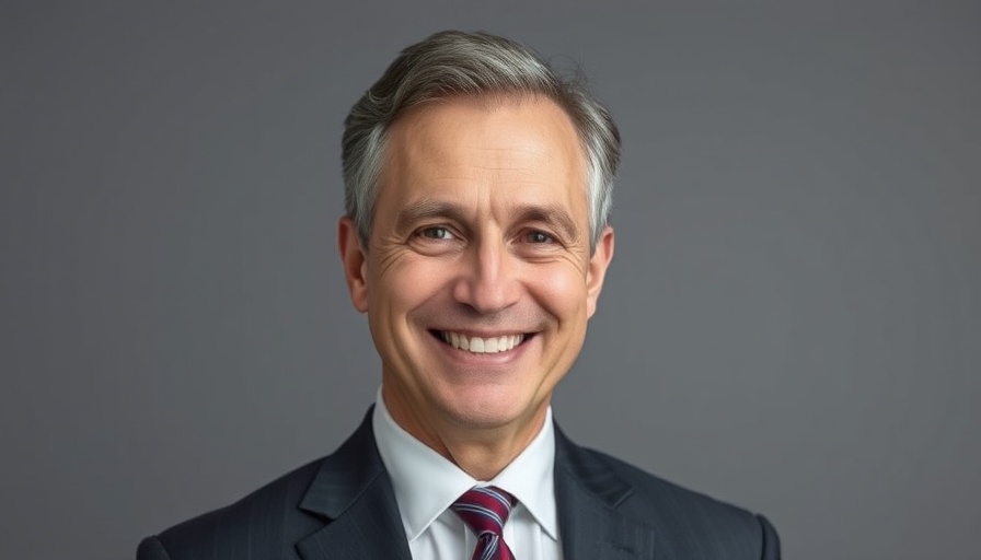 Portrait of a smiling man in a suit against a gray background.