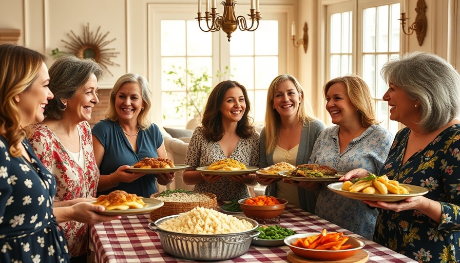 Women enjoying and chatting over homemade dishes at a potluck event, showcasing how to shine as a potluck guest.