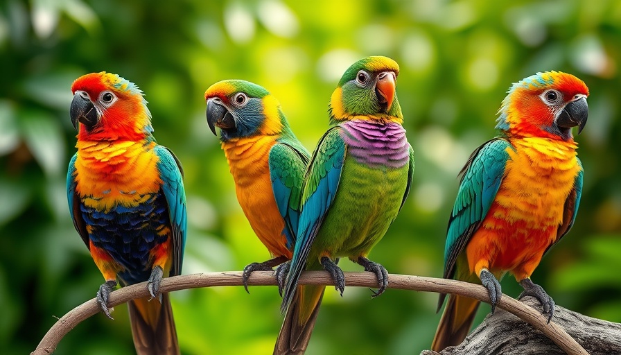 Colorful hybrid birds exemplifying climate change adaptation.