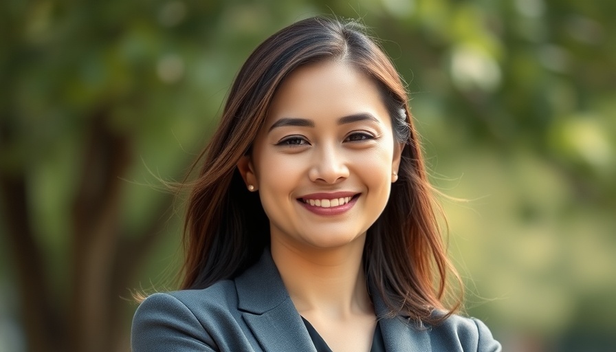 Confident woman in natural setting, smiling, residential real estate coverage