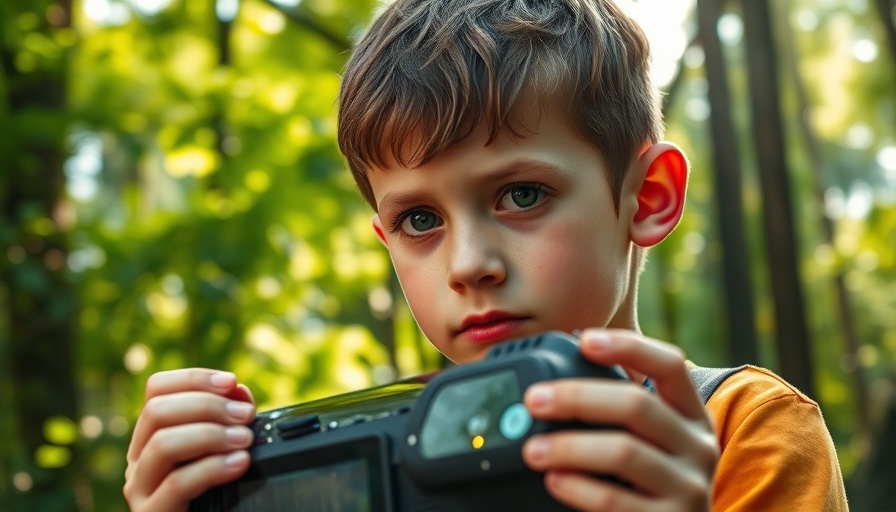 Young boy exploring solar efficiency improvement in a forest