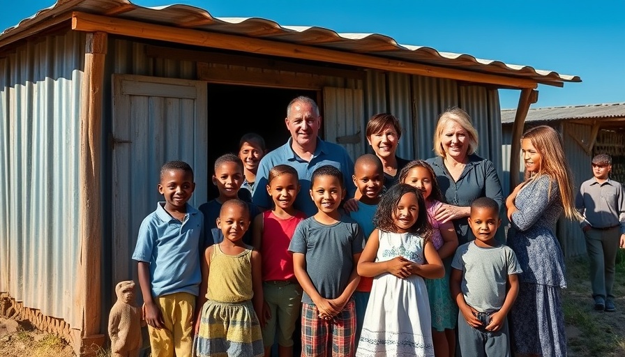 Air France-KLM community initiative for children outside corrugated iron house.