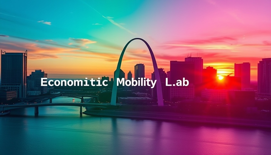 Economic Mobility Lab St. Louis cityscape with colorful gradient.