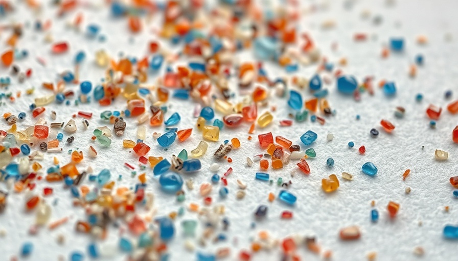 Close-up of colorful microplastics on a white surface.