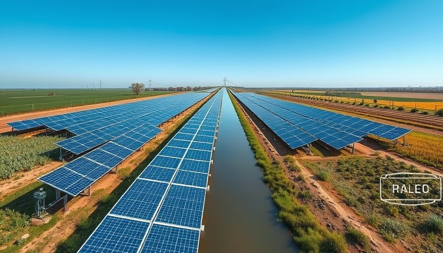 Solar-covered canal promoting business growth in a rural setting.