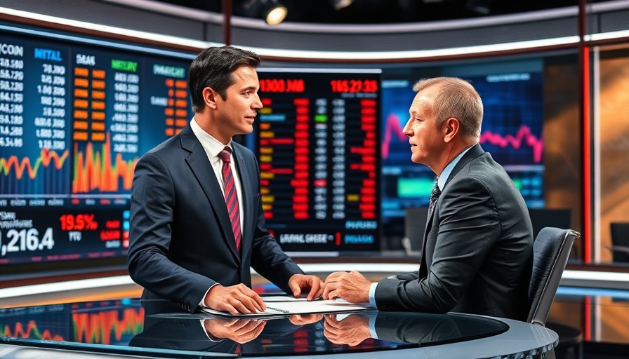 News anchor discussing in a studio during financial segment.