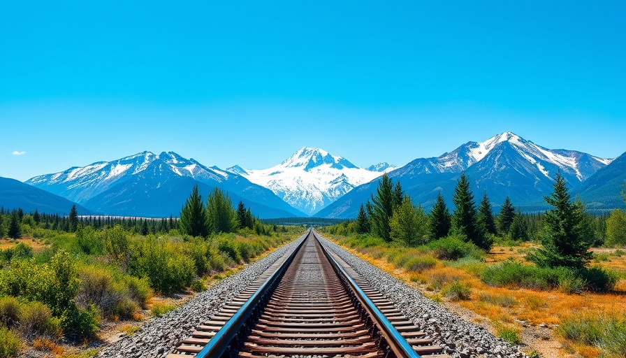 Scenic railway tracks with mountains for renewable energy transportation