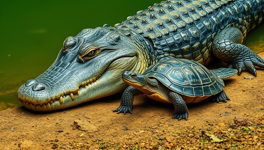 Flood Control Biodiversity Preservation: Crocodile and turtle on log.