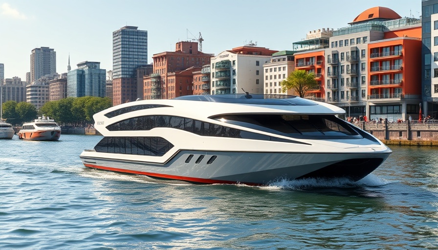 Zero-emissions ferryboat gliding on urban waterway