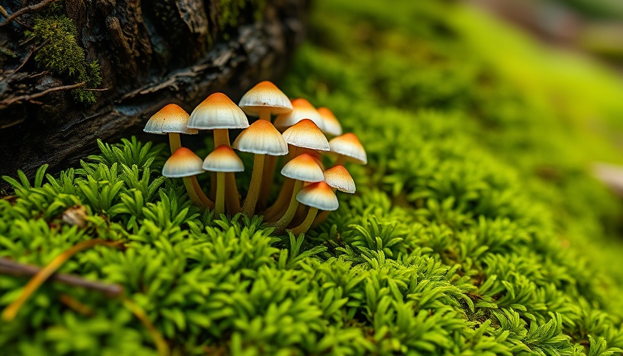 Fungi growing on moss highlight sustainability.