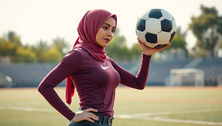 Iqra Ismail football inclusivity, woman balancing soccer ball, outdoor sports field.