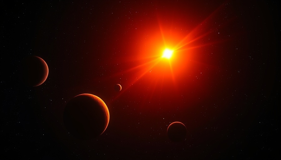 Stunning cosmic illustration of planets and orange star.