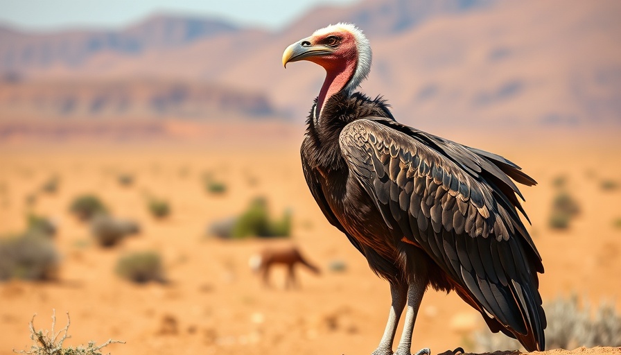 Lappet-faced vulture standing in desert showcasing natural habitat.