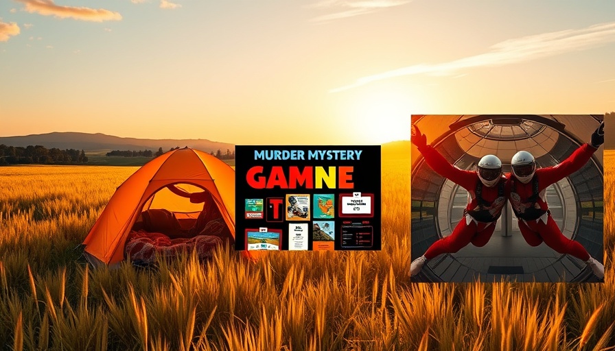 Diverse experience gifts: camping, murder mystery, skydiving.
