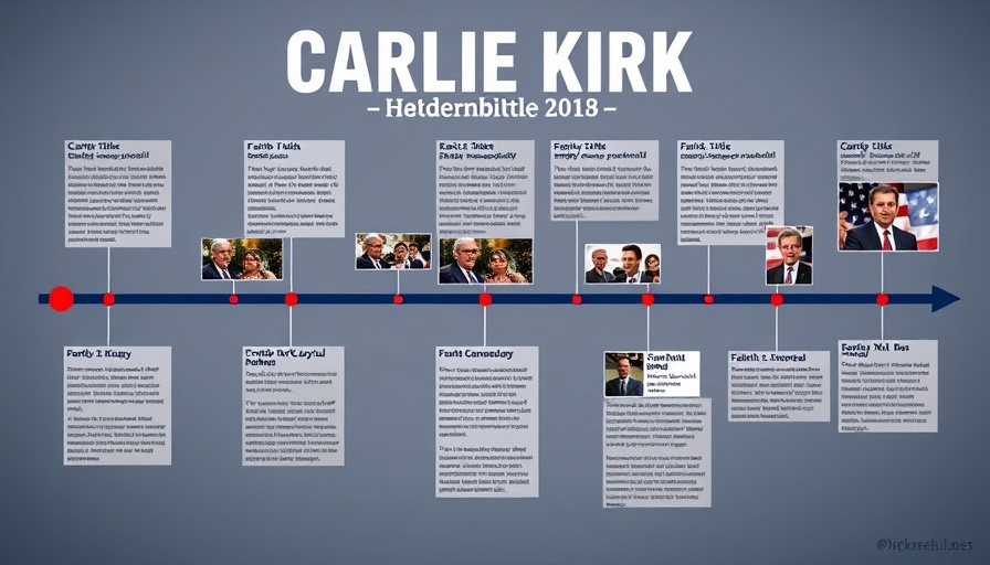 Charlie Kirk's faith and patriotism journey timeline infographic.
