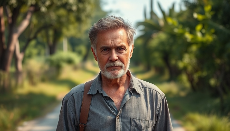 Middle-aged man reflecting on life after being on death row, walking on a tranquil road.