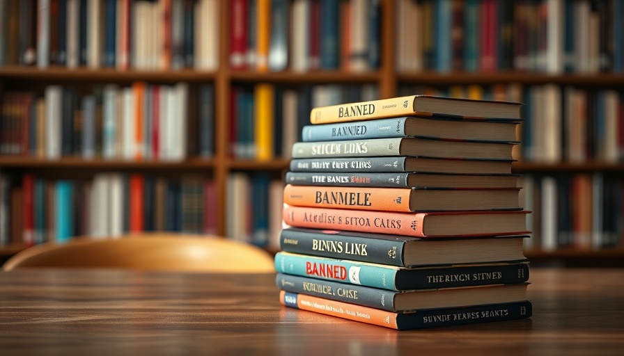 Stack of banned books on table for Banned Books Week 2025.
