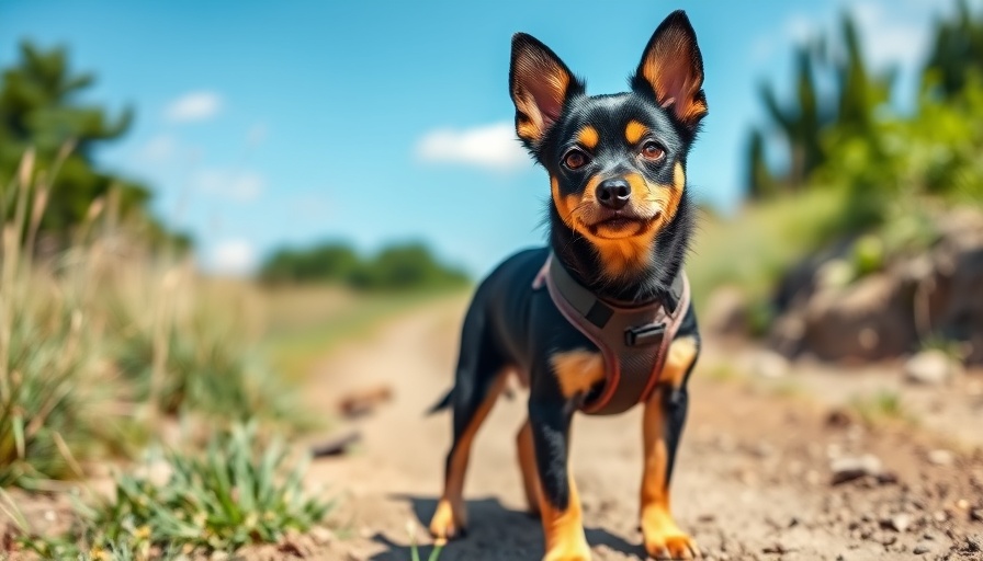 Stray dog turned pet detective confidently standing on a path.