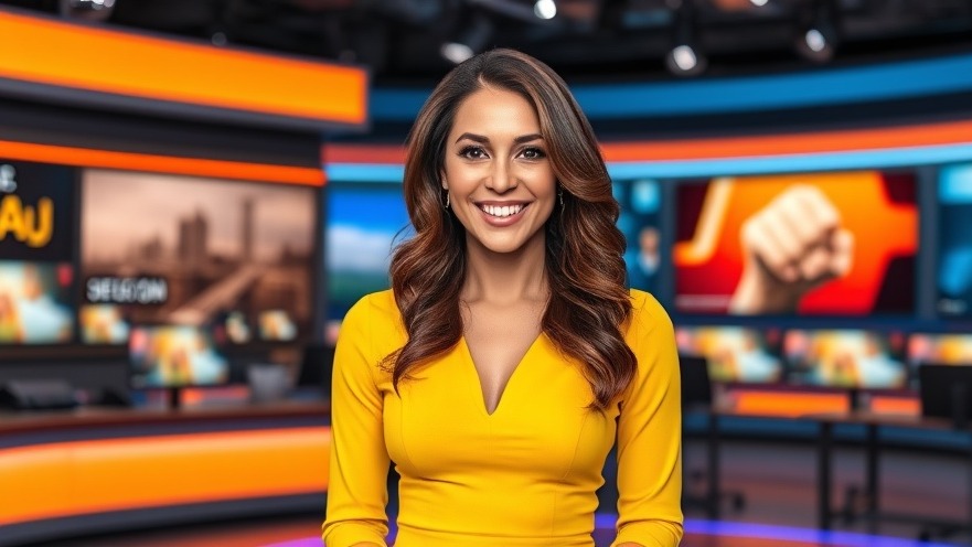Confident female news anchor Noemy Sanchez in a yellow dress at WATE news studio.