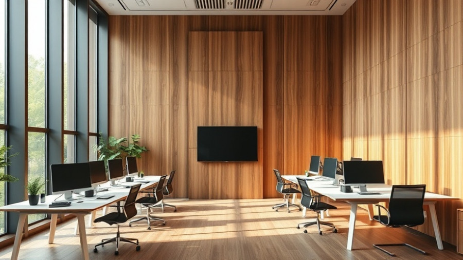 Modern office at The Mill returns under new ownership with wood paneling.