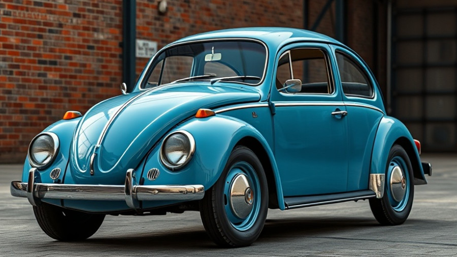 Classic Volkswagen Beetle in brick warehouse for advertising.