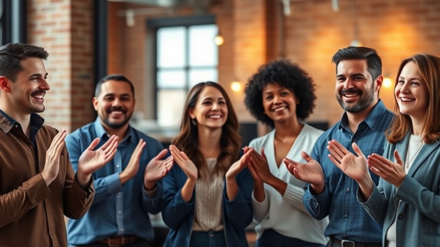 Group of people applauding in modern setting, Bianca Fernandez On Brand Winner Insights.