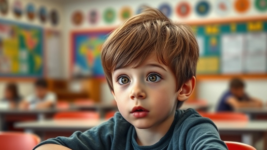 Young boy in classroom setting looking surprised, Etsy Holiday Ads.