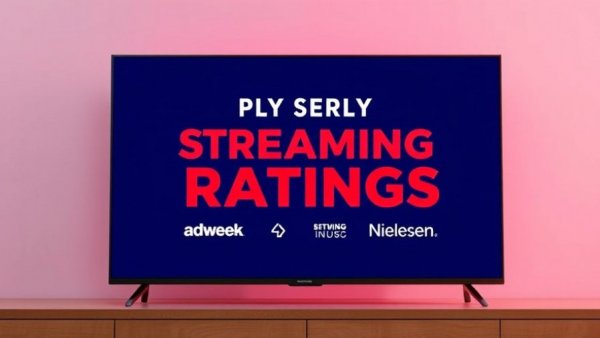 Modern TV with 'Weekly Streaming Ratings' text, branding logos.