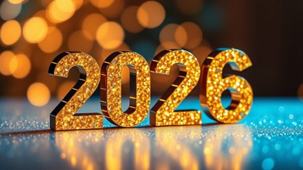 Golden 2026 numbers against a sparkling blue bokeh background representing traditional marketing strategies.