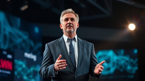 Confident speaker onstage discussing Amazon advertising strategy 2026.