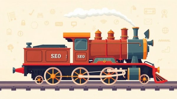 Whimsical train with SEO tools and icons, Vibe Coding SEO Tools.