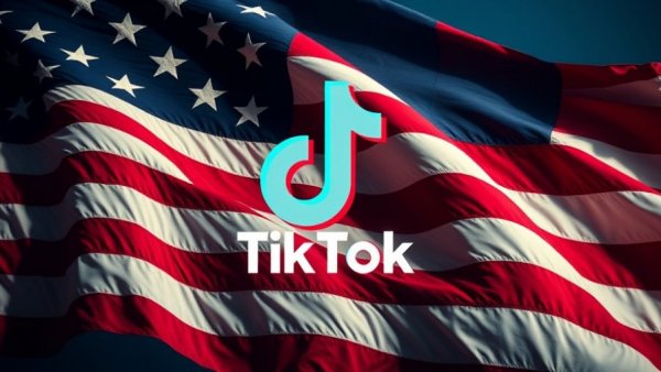TikTok logo surrounded by an American flag representing TikTok Shop's new shipping policy.