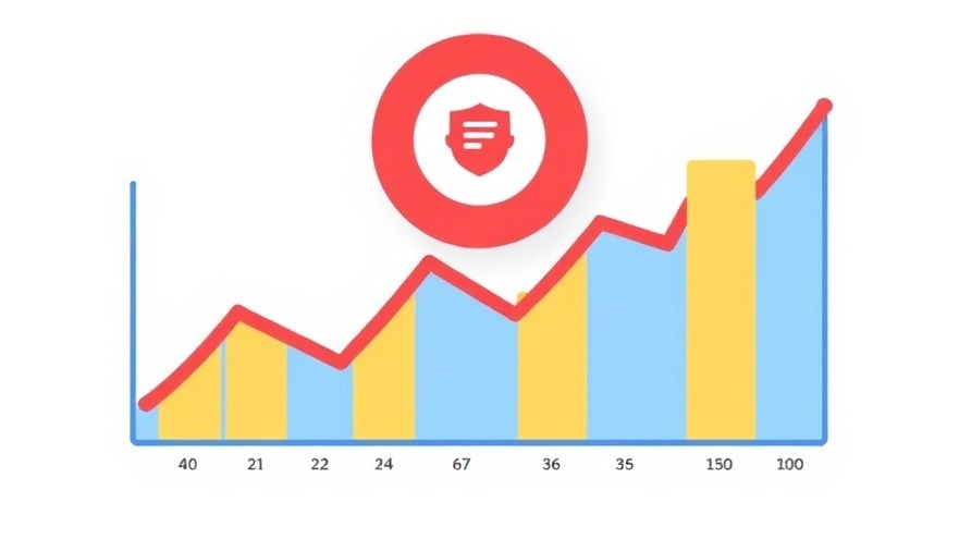 Colorful bar and line graph with a security shield icon above it