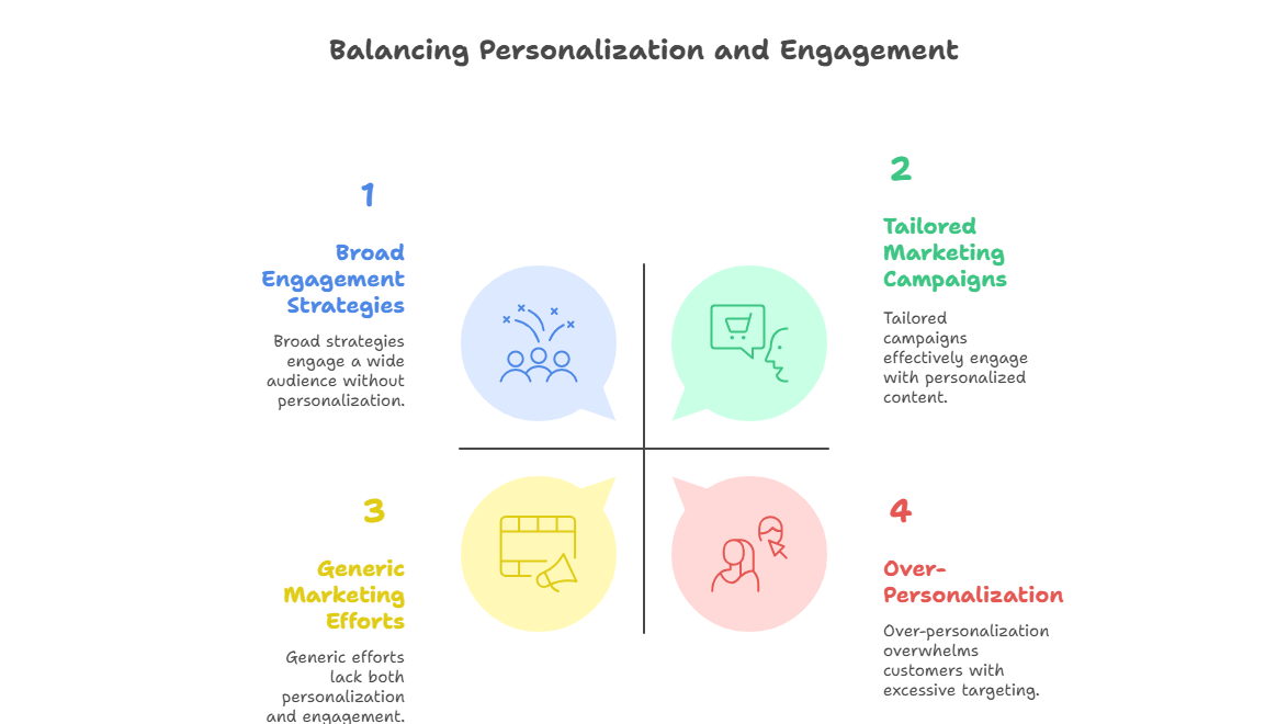 Quadrant chart titled 'Balancing Personalization and Engagement' showing four strategies