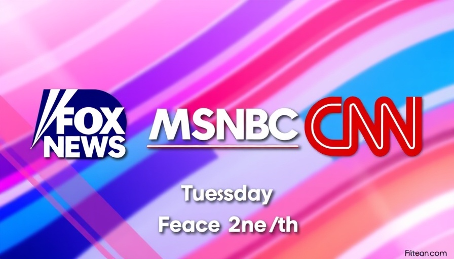 Evening Cable News Ratings - Fox News, MSNBC, CNN logos with vibrant background.