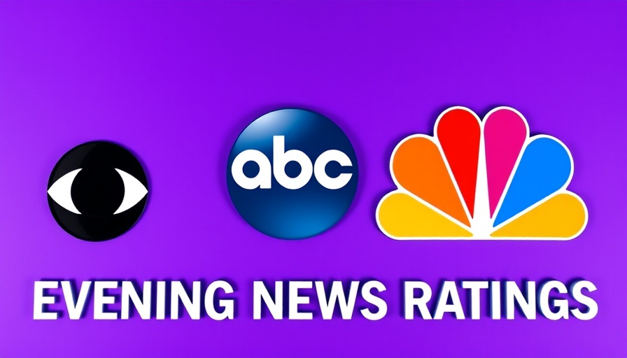 CBS, ABC, NBC logos on vibrant purple background, symbolizing news ratings.