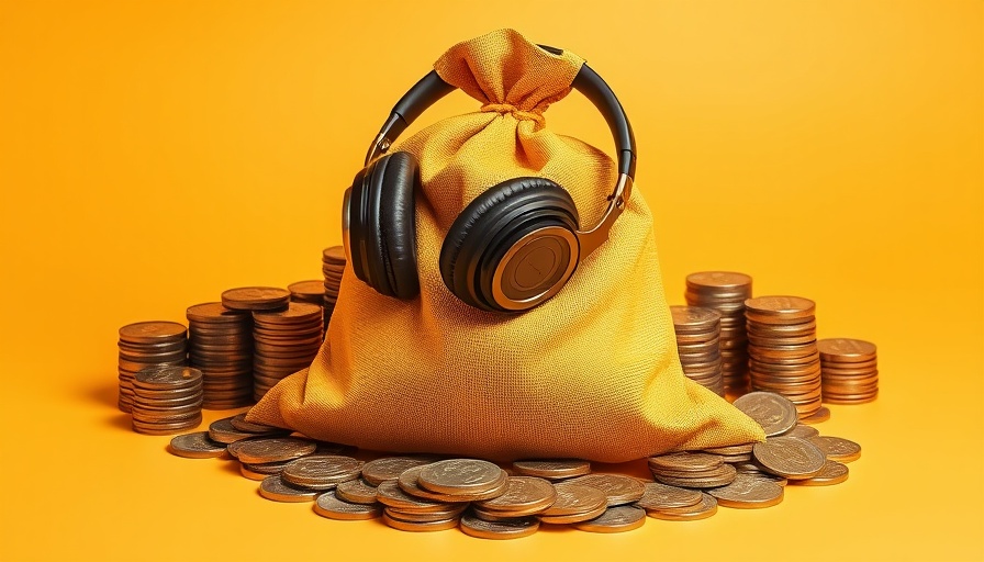 Innovative illustration of podcast ad spend with money sack and coins.