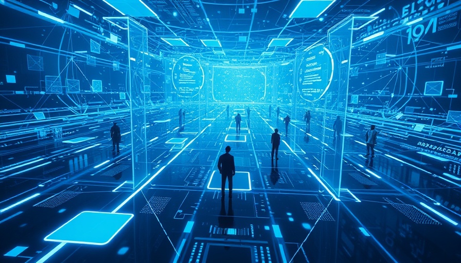 Futuristic virtual space illustrating AI marketing strategy.