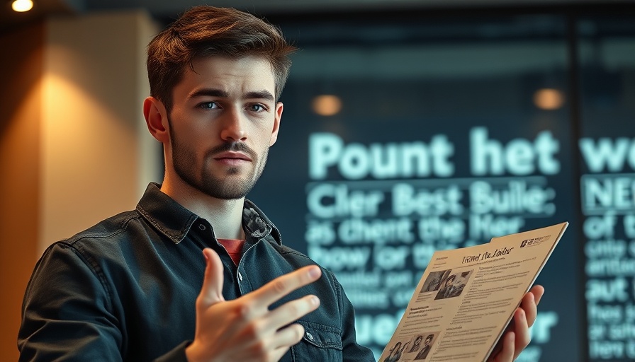 Young man in a tutorial video about keywords, neutral setting.