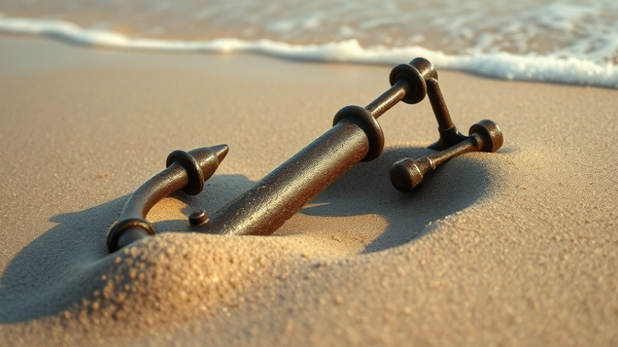 Metal anchor on sandy beach symbolizing habits anchoring a healthy lifestyle.