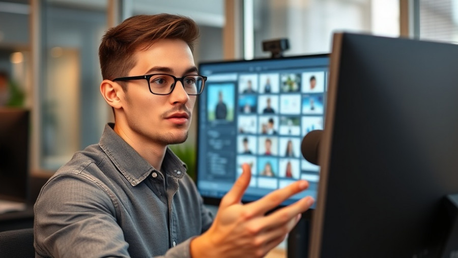 Confident speaker discusses AI Video Marketing with Sora 2 in an office setting.