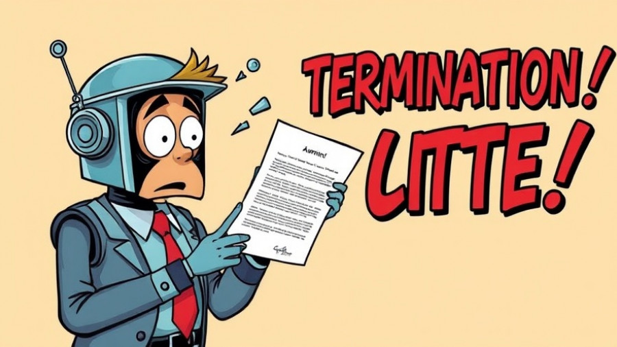 AI becomes a layoff scapegoat illustration with a robot and businessman.