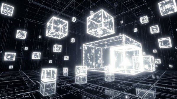 Futuristic glowing cubes representing quantum computing and AI revolution.
