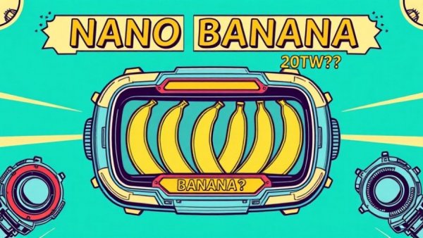 Futuristic banana gadget art with bold text 'NANO BANANA 20TW???'.