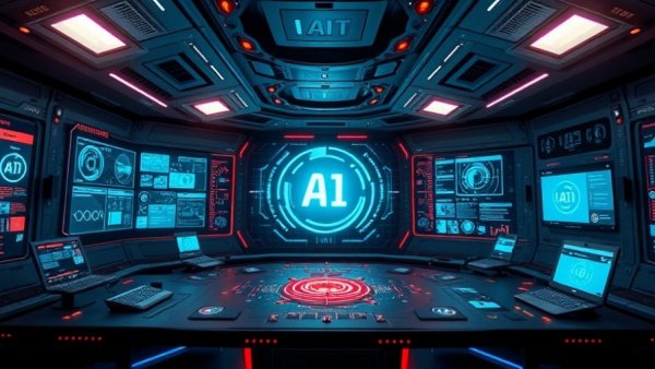 Futuristic AI technology concept in a digital illustration with apps vs models theme.