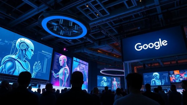 Gemini 3 AI Release event with futuristic tech and Google logo.
