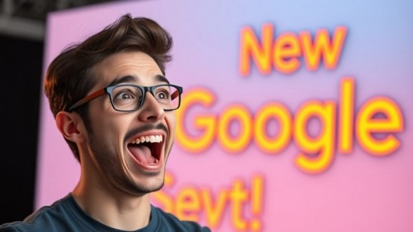 Excited man and Google logo introducing Gemini 3.0 features.