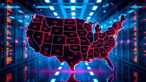 USA map showcasing AI Genesis Mission with neon tech overlay.